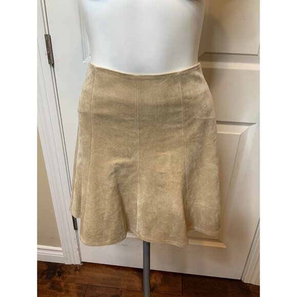BCBG Max Tan Light Khaki Nicky Faux Suede A-Line Skirt, Size M NWT! $130 - Picture 2 of 7